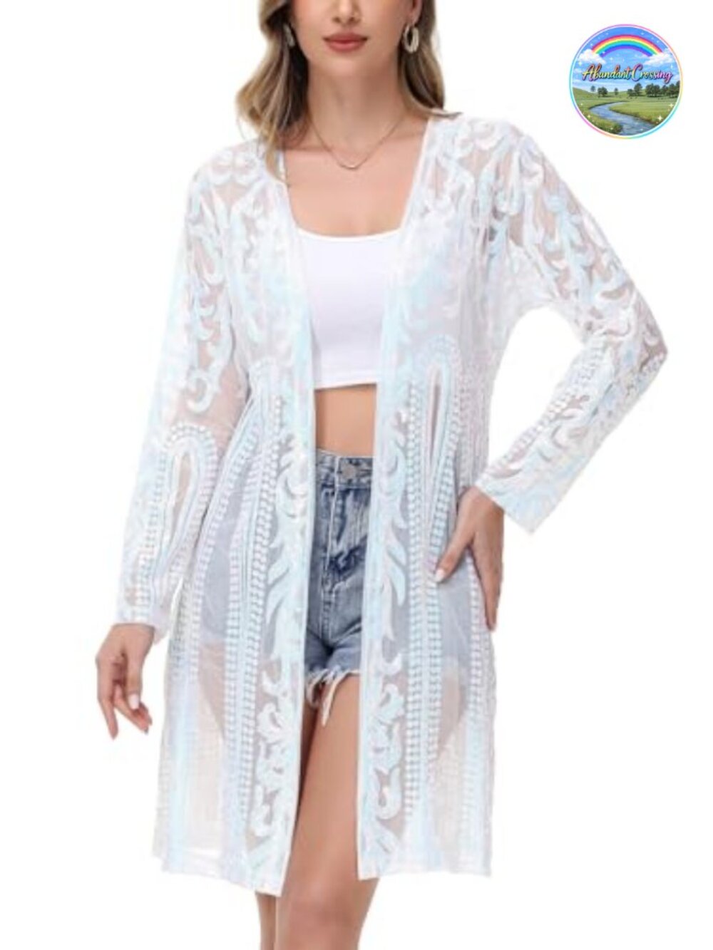 Sparkly Sequin Open Front Cardigan Long Sleeve Glitter Kimono Coverup